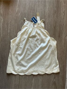 White/Pearl Scallop Halter Tank Top